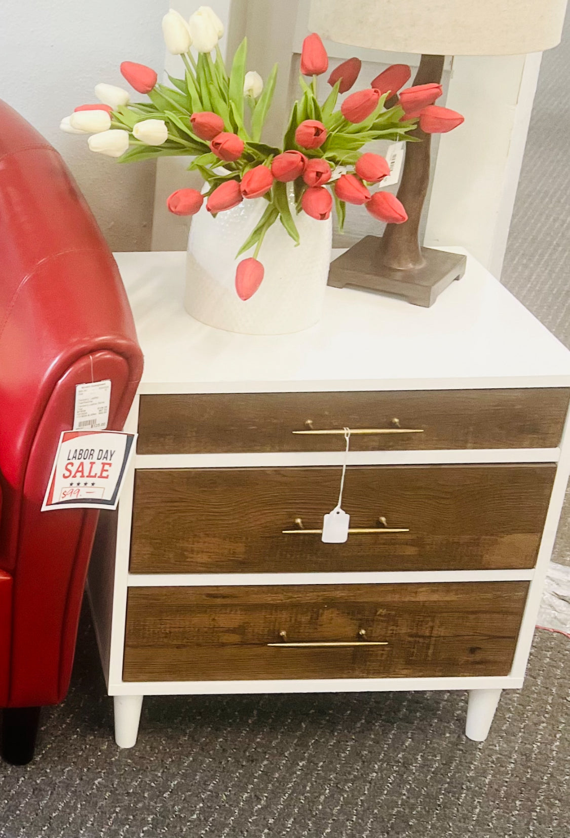 White and Wood Grain Side Table