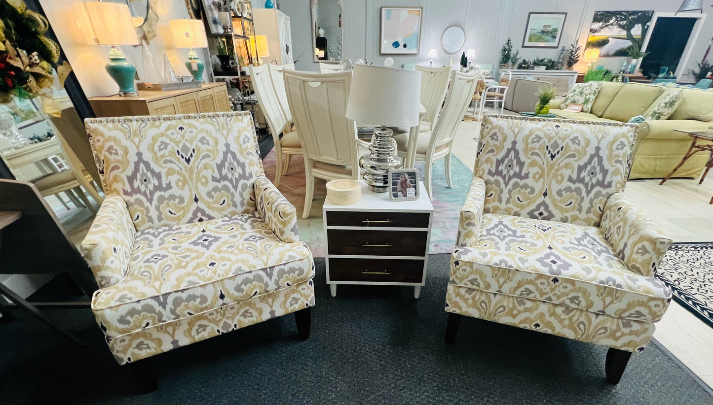 Gold and Grey Ikat Club Chair