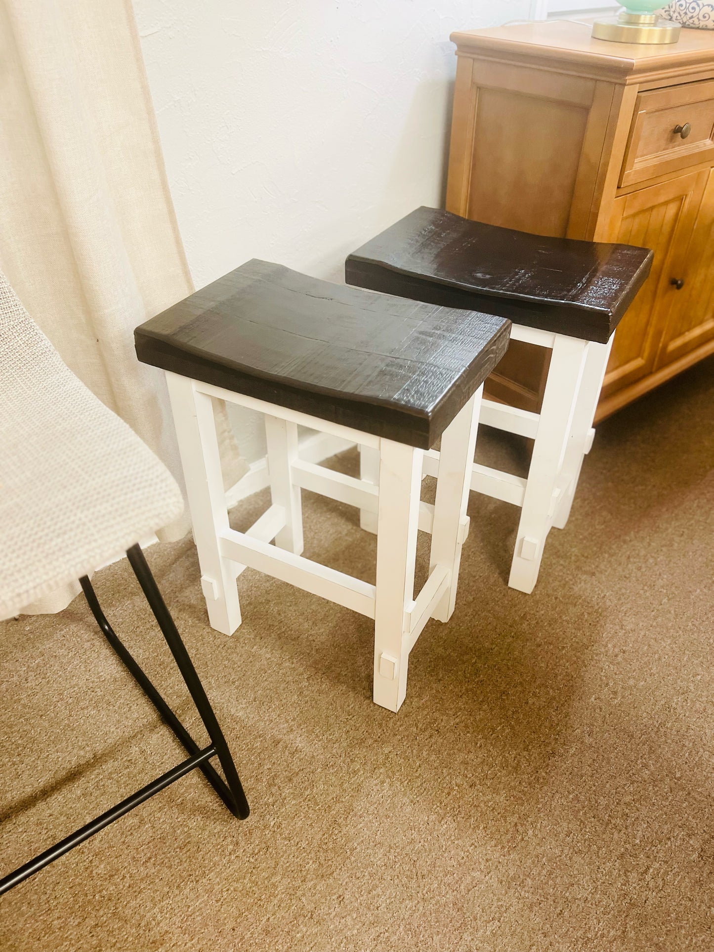 NEW Pair of Distressed White Bar Stools