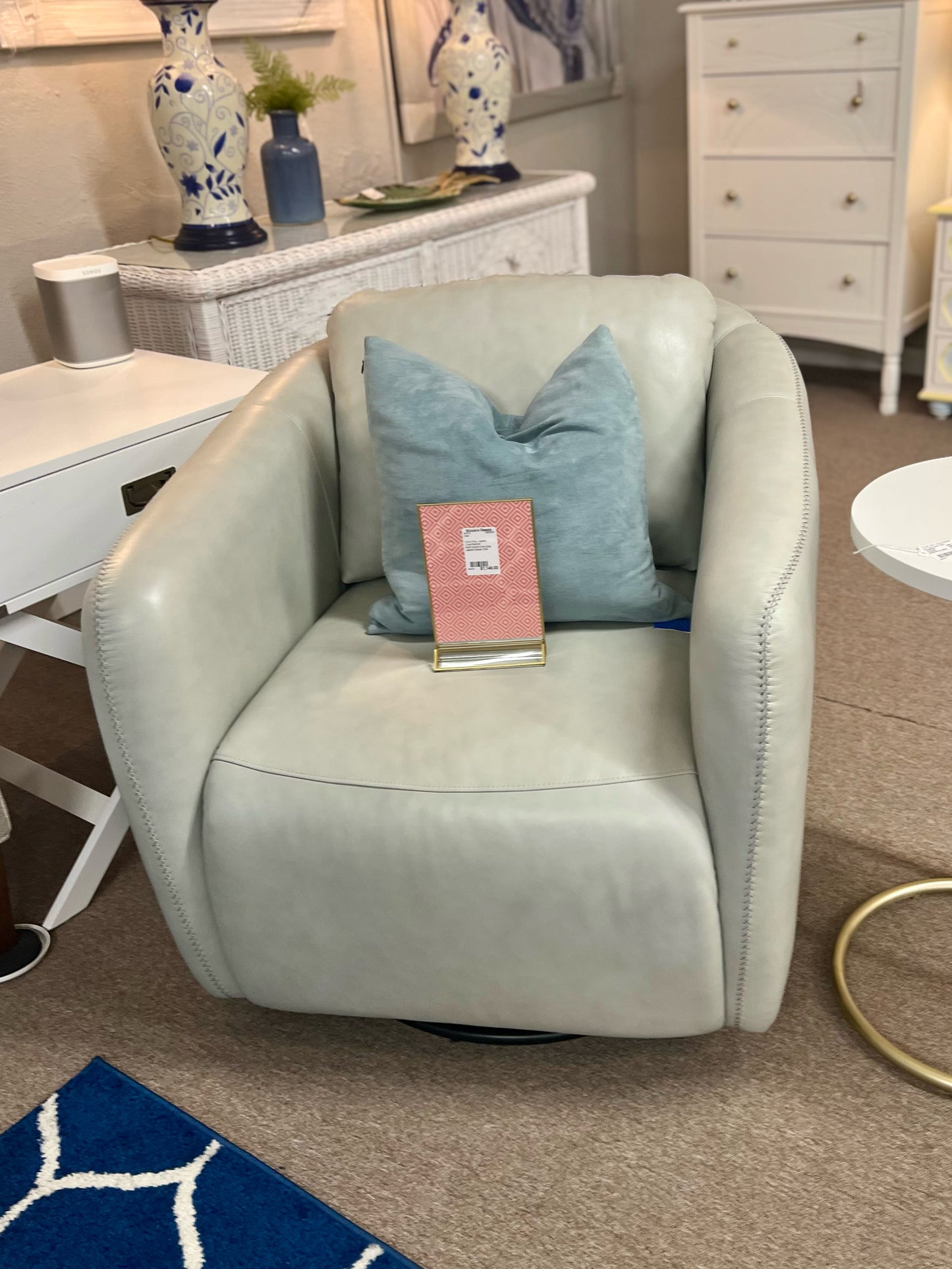 NEW Dove Grey Leather Swivel Chair