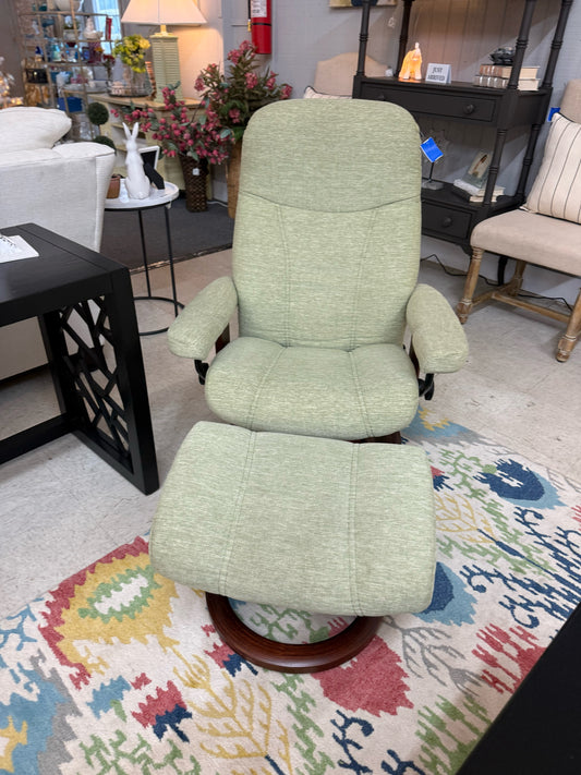 Ekornes Green Stressless Chair and Ottoman