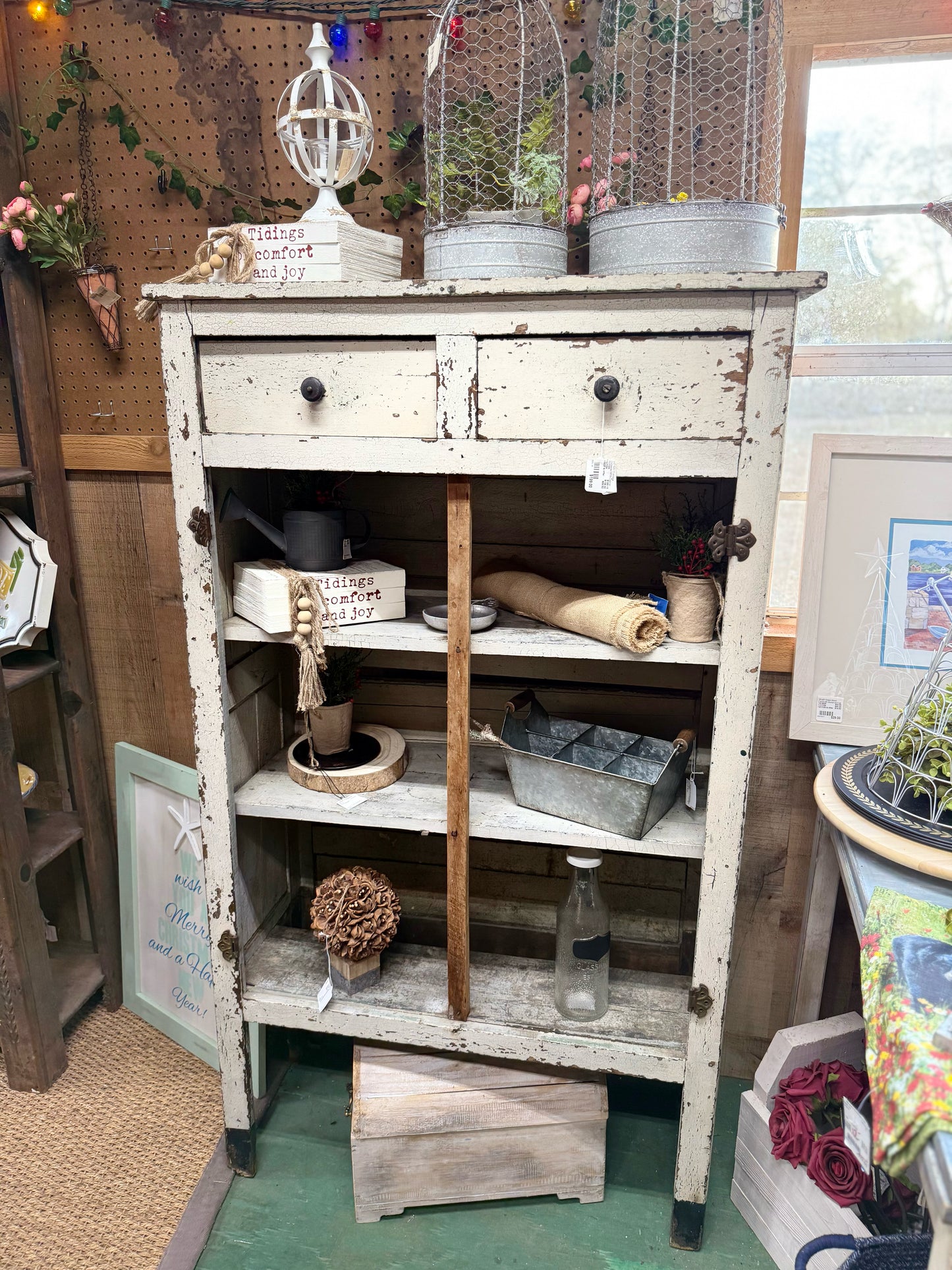 Distressed White Cabinet