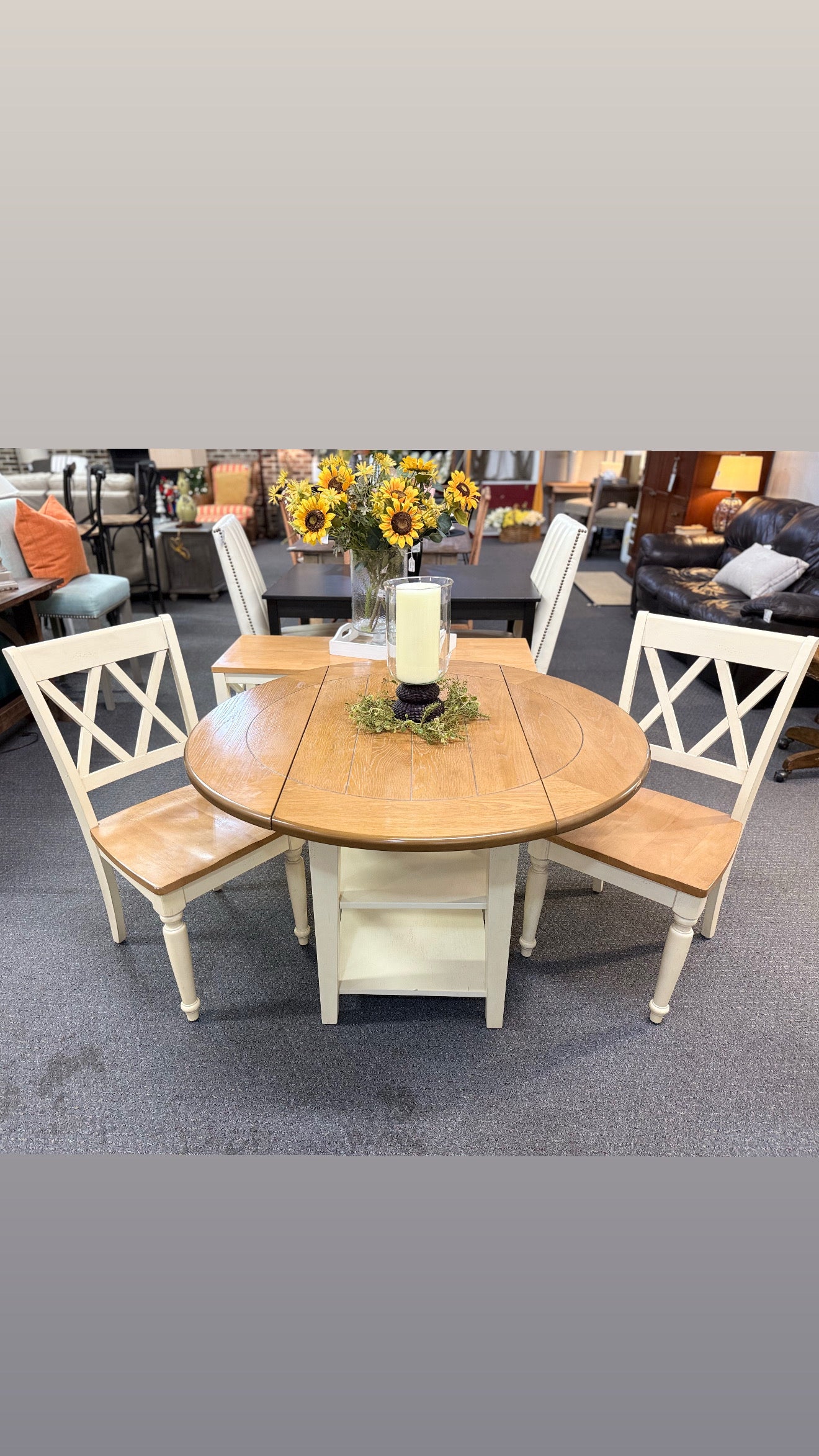 Cream Drop-Leaf Dining Table and 2 Chairs