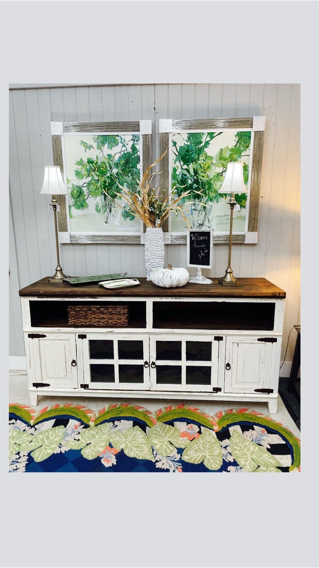 Distressed White Media Console