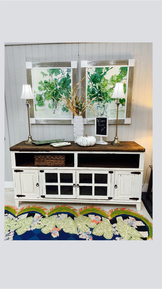 Distressed White Media Console