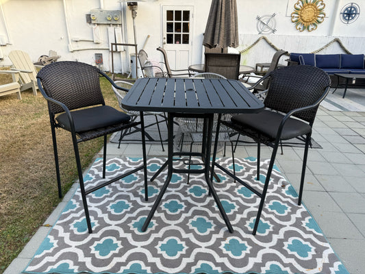 Outdoor Metal Pub Table & 2 Bar Stools