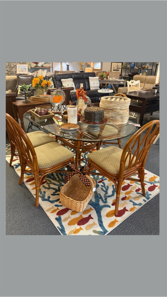 Glass Top Rattan Dining Table