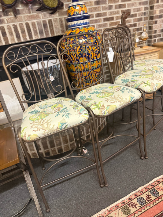 Set of 4 Coastal Iron Bar Stools