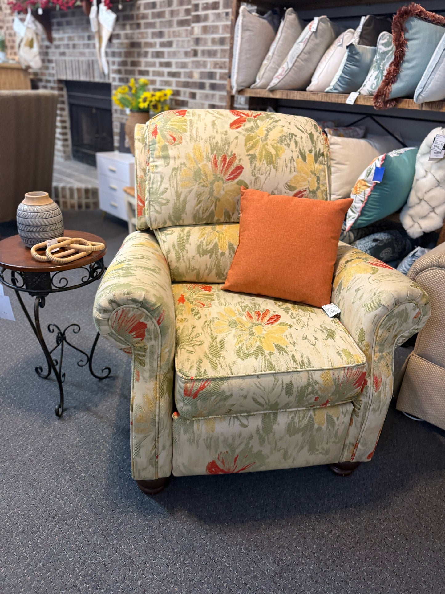 Hughes Furniture Green Floral Recliner