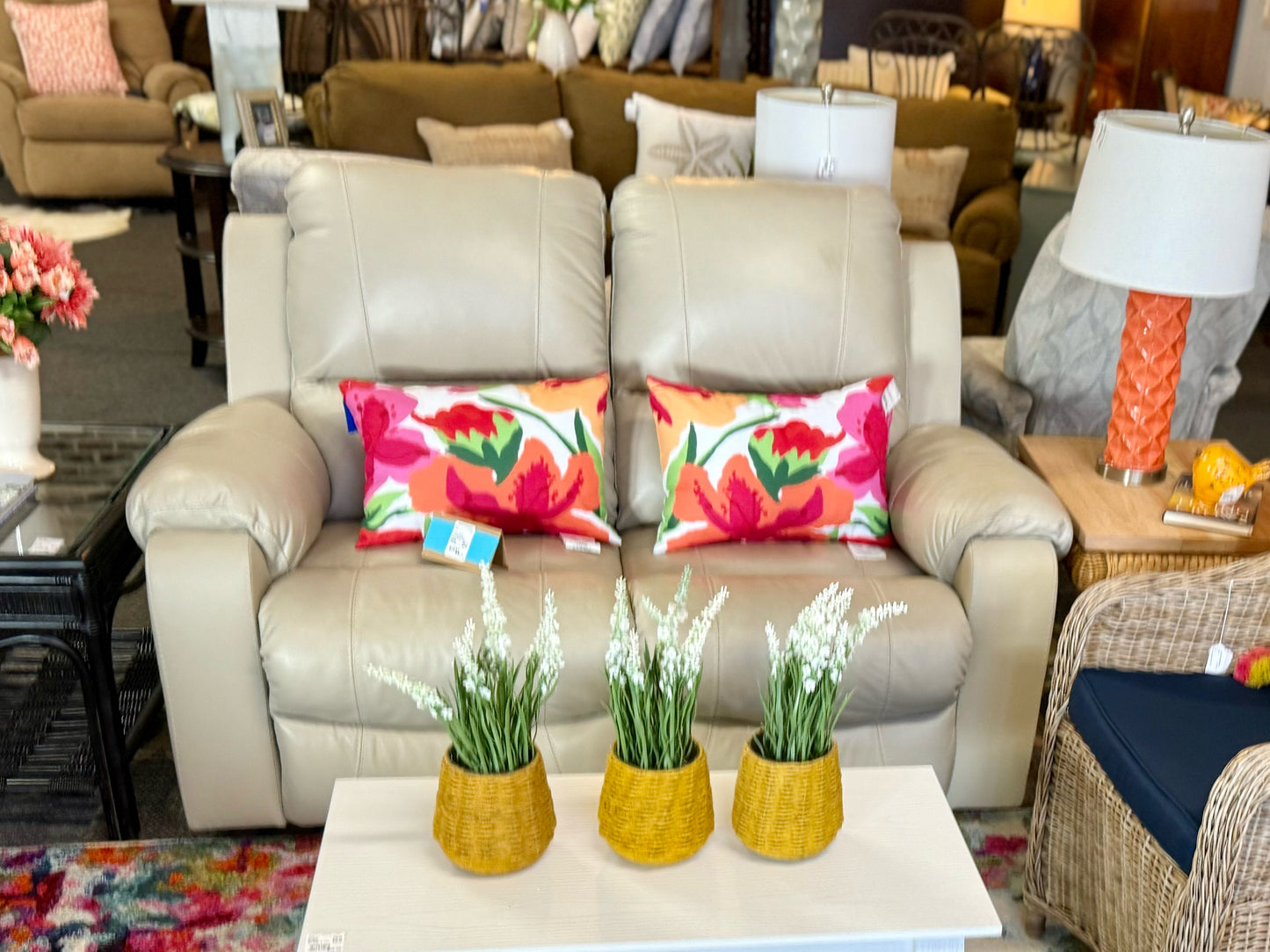 Vanilla Leather Manual Reclining Sofa