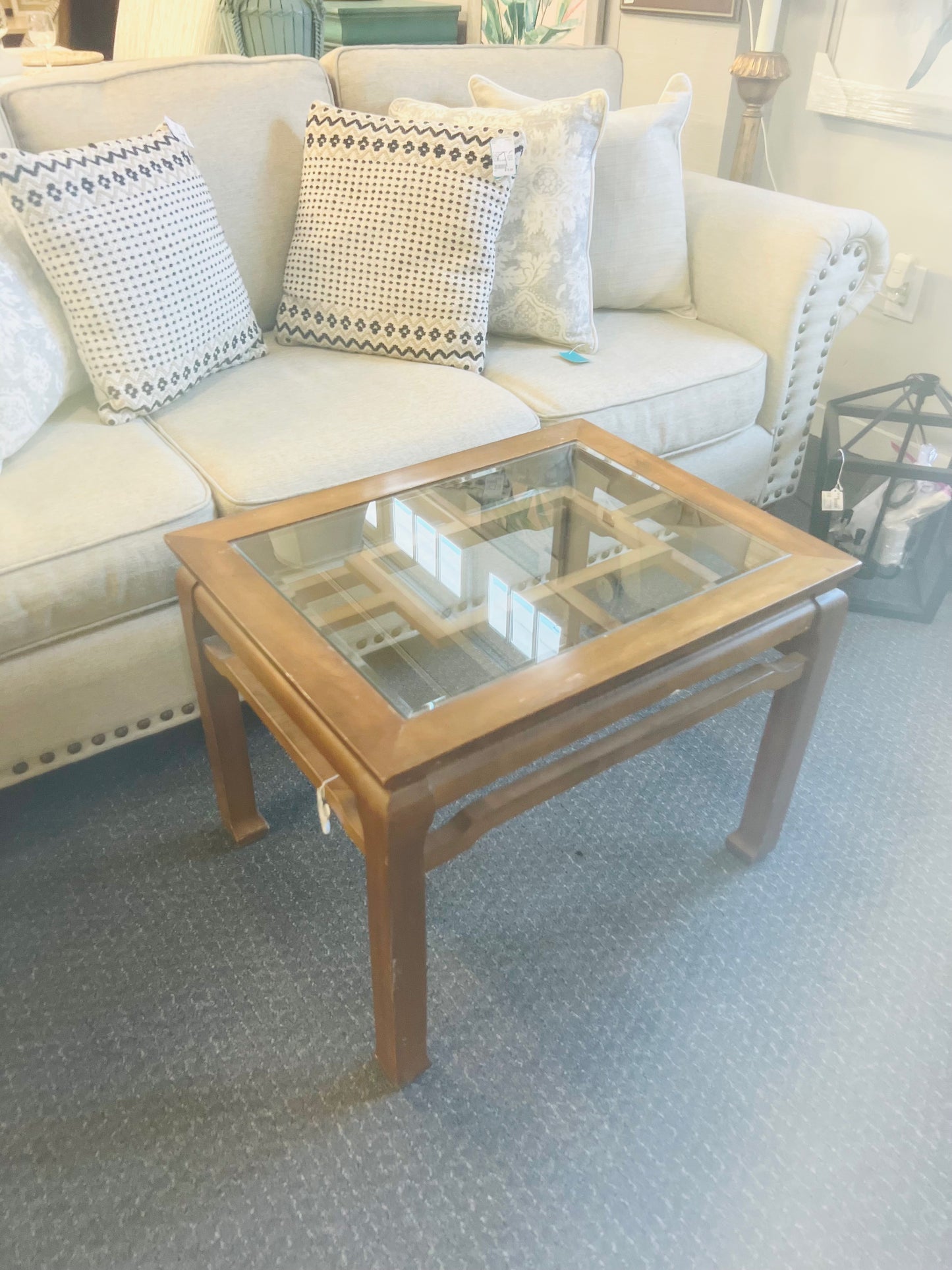 Glass Top Chippendale Side Table