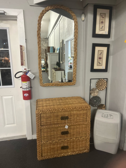 Natural Wicker Chest and Matching Mirror