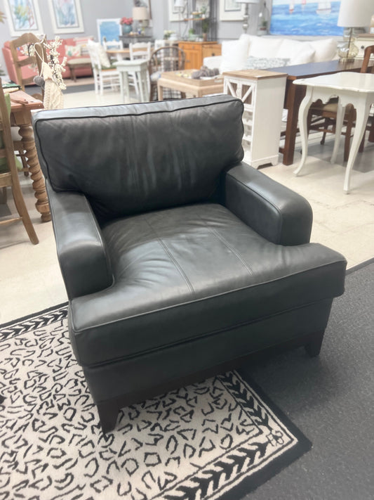 Ethan Allen Lazaro Charcoal Leather Arcata Club Chair